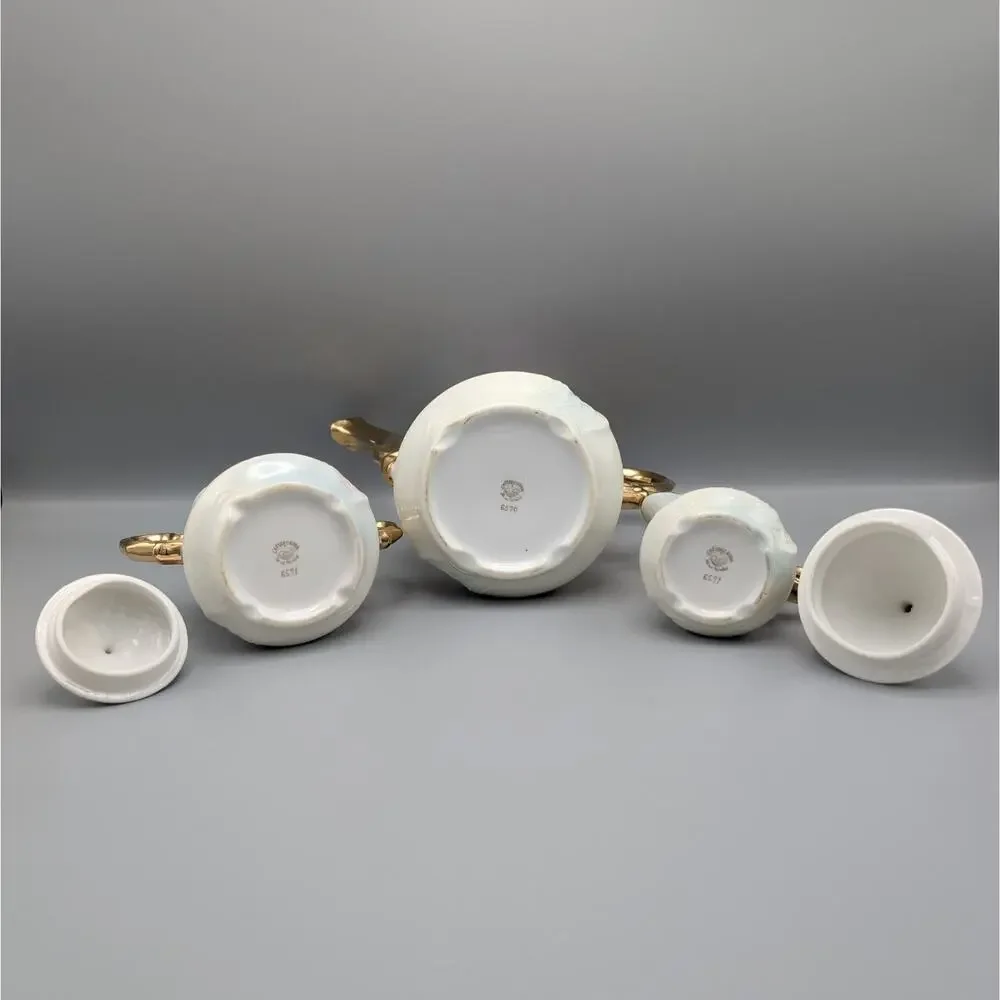 Vintage Lefton China Pink Rose Tea Set Teapot 6570 Sugar Creamer 6571 Gold Gilt